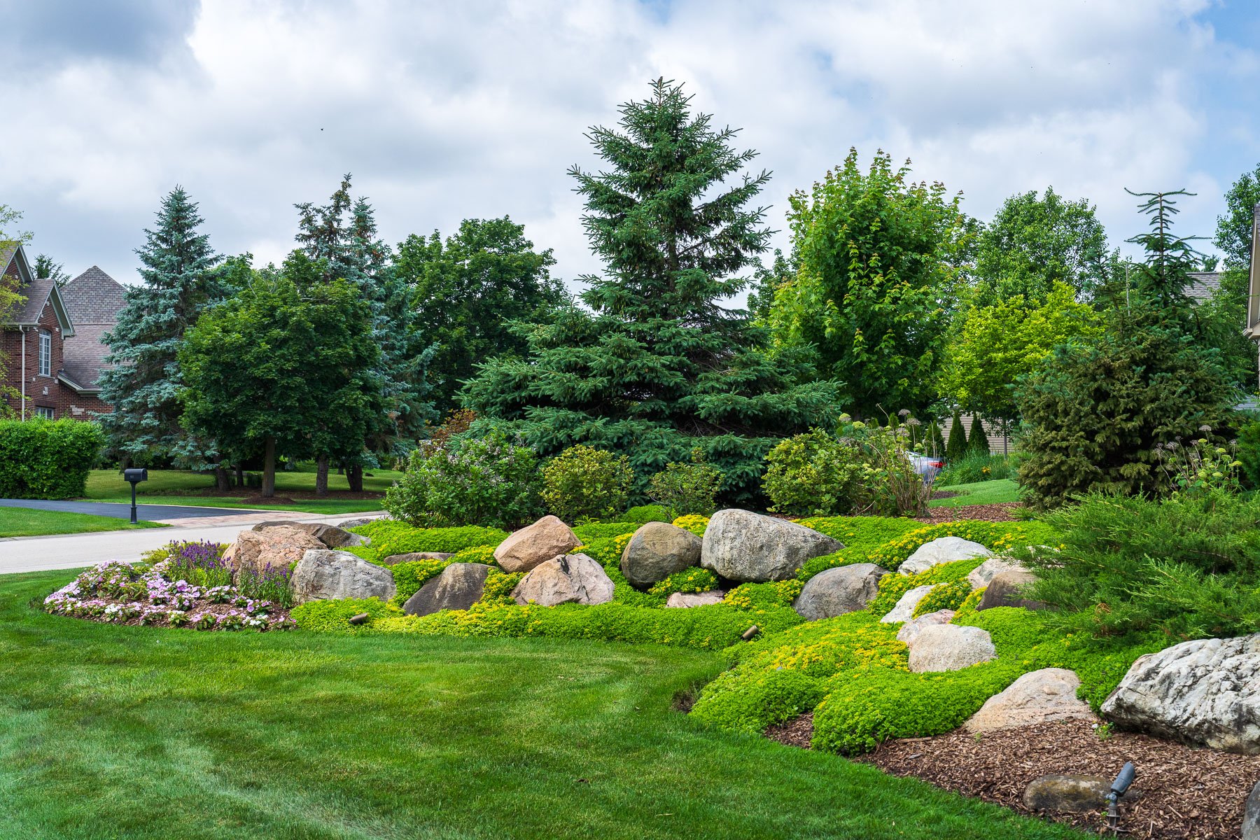 green lawn large rocks ground covering 2